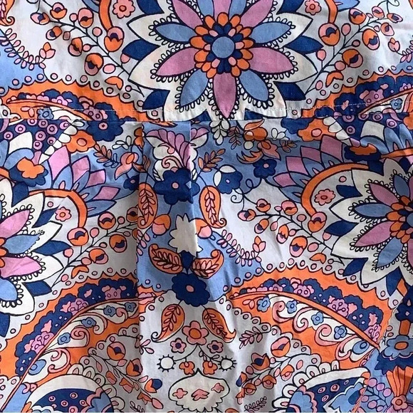 Talbots Classic Cotton Shirt Button Up Royal Palm Paisley Print Size XL Blouse - Picture 5 of 9